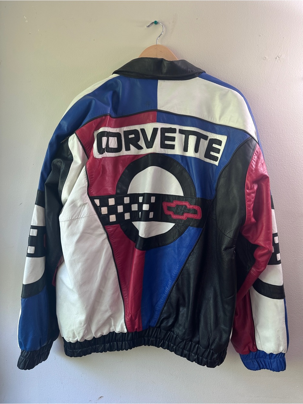 RARE 90s Vintage Corvette Bomber Leather Jacket Men's L Leather Classic - AS IS - Picture 2 of 8